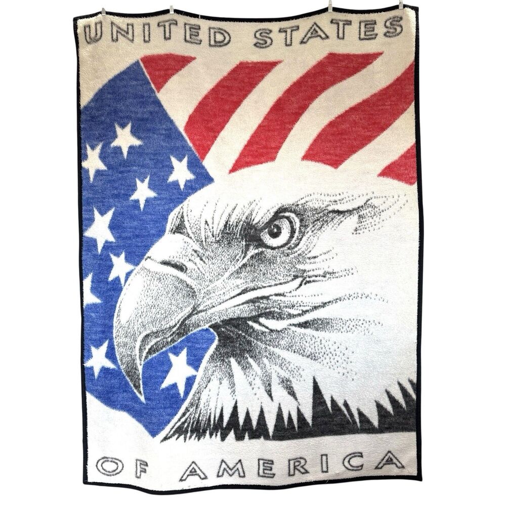Biederlack United States Of America Blanket Throw 77” Patriotic Eagle Y2K 90s